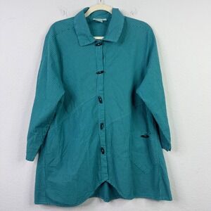 Mill‎ Valley Clothing Co Shirt M Teal Stripe Trumpet Lagonlook Cottagecore Artsy